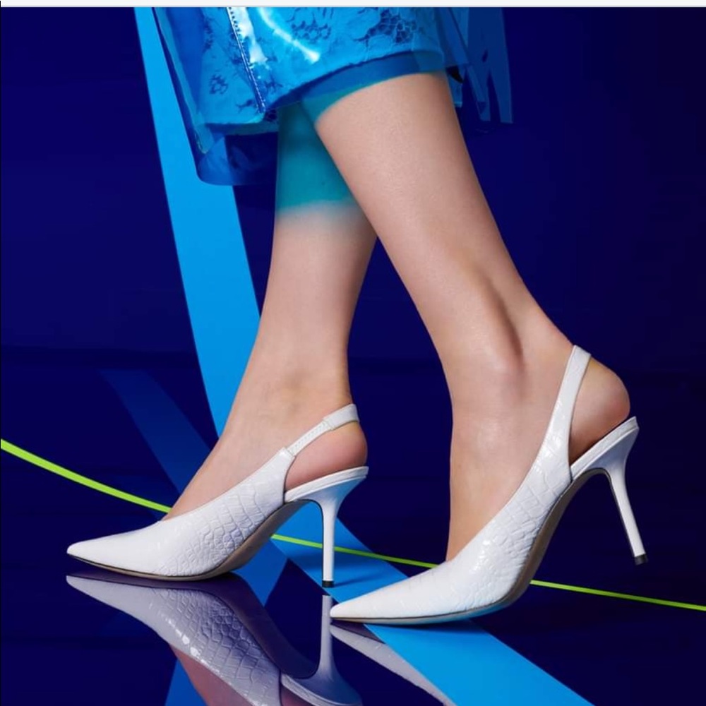 Jimmy Choo Ivy 85 heels latte croc embossed leather Slingback NWT 35.5